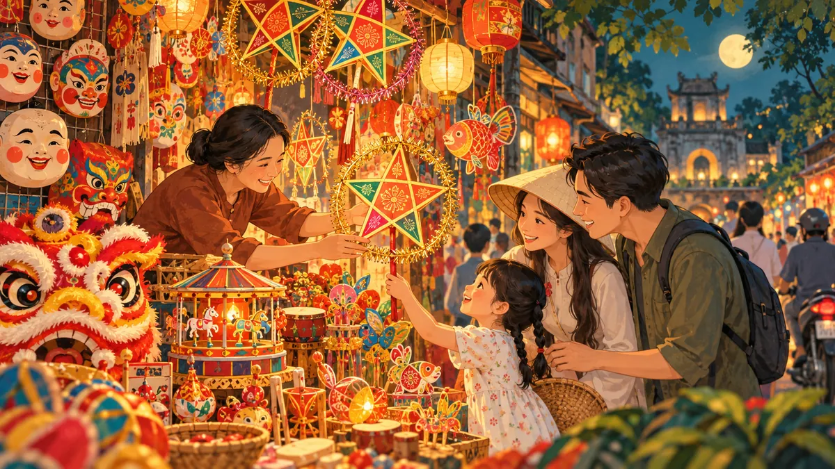 Minh họa đồ chơi Trung thu truyền thống trên phố Hàng Mã.