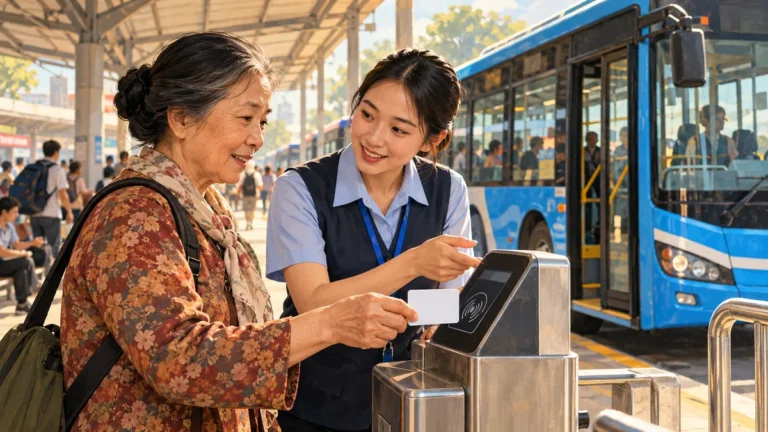 Minh họa hành khách sử dụng thẻ buýt gắn chip tại Hà Nội.