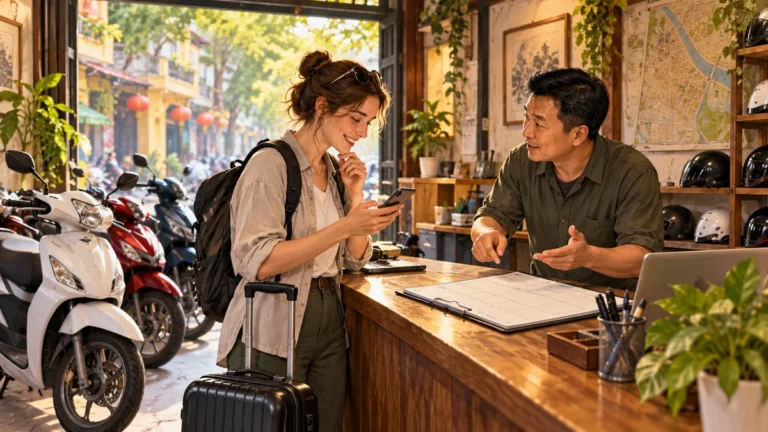 Minh họa khách trao đổi giờ nhận và trả xe thuê sau khi thay đổi chuyến bay.
