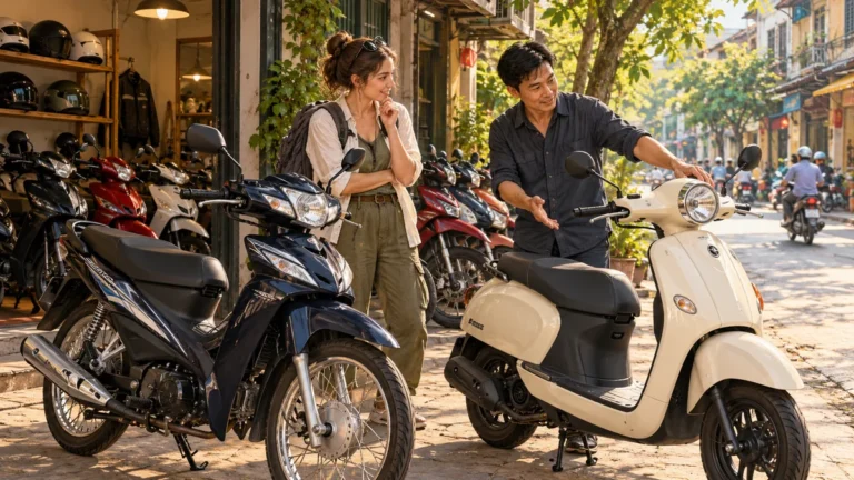Minh họa sinh viên chọn xe số hoặc xe ga 50cc phục vụ học tập và thực tập.