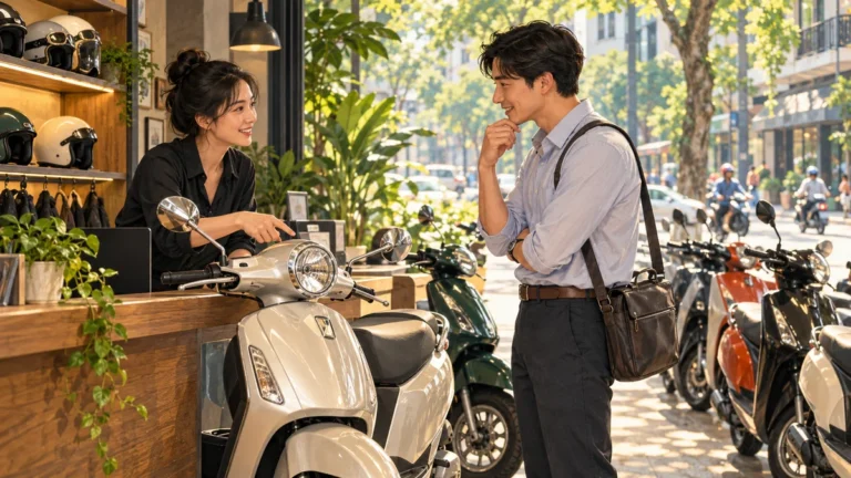 Minh họa người đi làm chọn xe tay ga cho nhu cầu thuê xe tại Cầu Giấy.