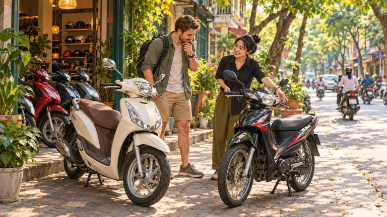 Minh họa khách lựa chọn xe máy thuê cho hành trình ở Hai Bà Trưng.