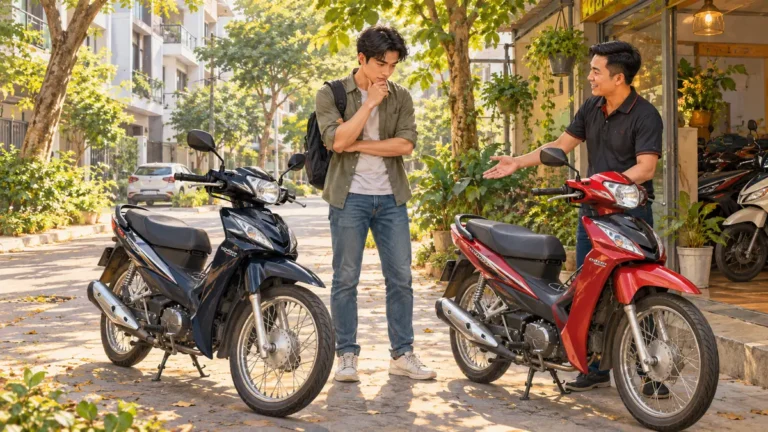 Minh họa người đi làm lựa chọn xe máy thuê theo tuần tại Việt Hưng.