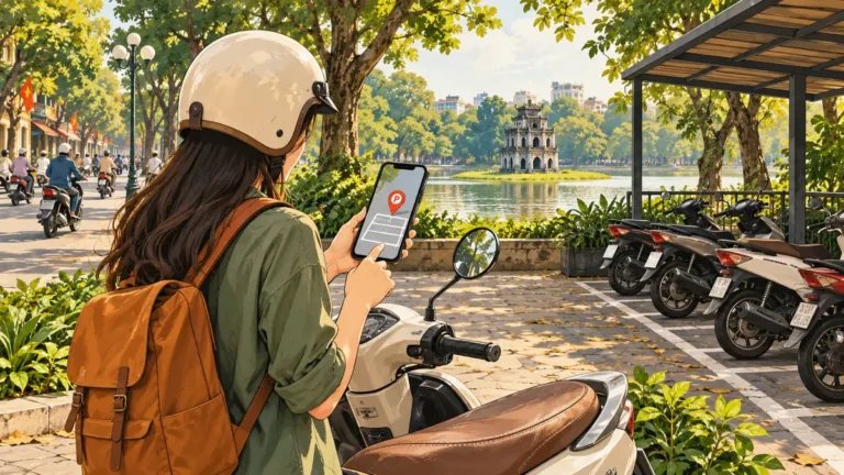 Minh họa tìm chỗ gửi xe máy bằng ứng dụng trên điện thoại.