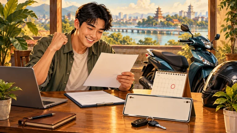 Minh họa giấy tờ và chìa khóa xe sau khi tham gia đấu giá biển số.