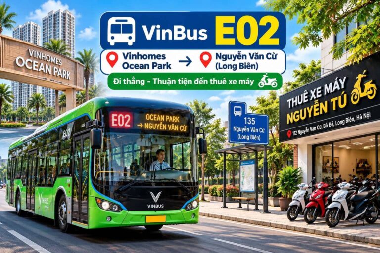 Xe buýt điện VinBus E02 đi qua Nguyễn Văn Cừ